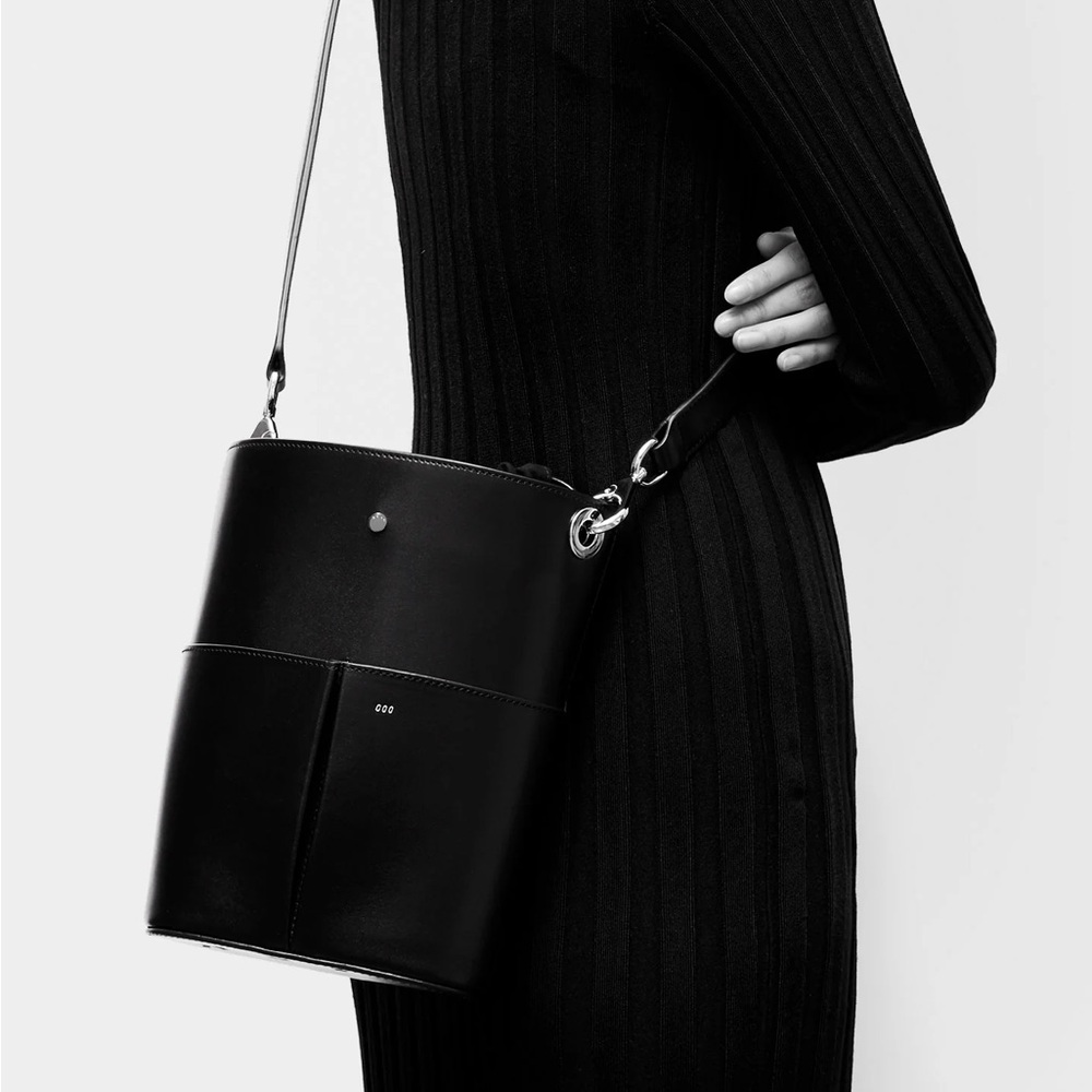 RSVP Paris Low Five Smooth Black Calfskin Bucket Bag